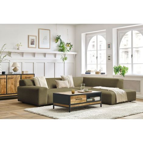 BOBOCHIC - Canapé d'angle fixe compact LAVENA tissu velours Angle droit  Vert (1/5)