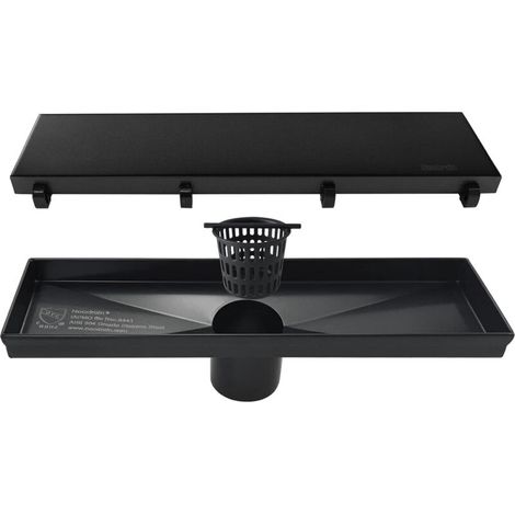 Scarico doccia lineare da 30 cm - con inserto 2 in 1 piatto e in ceramica, scarico doccia rettangolare in acciaio inox 304, scarico doccia a pavimento, nero lucido