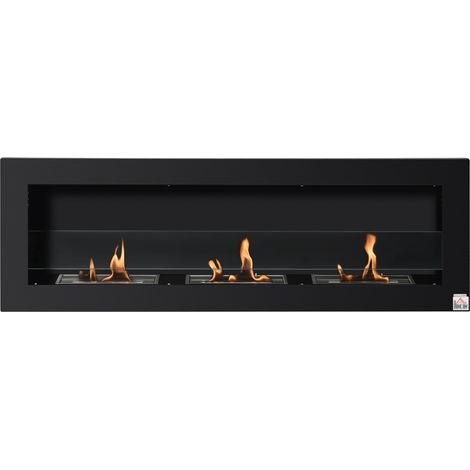 HOMCOM Wandkamin mit Bioethanol, 3 Brennern, 3 Stunden Brenndauer, Abmessungen 120 x 15 x 40 cm, Einbauausführung in schwarzem Edelstahl