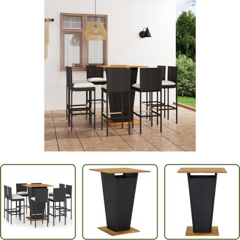 Table de comptoir - Ensemble de bar de jardin 9 pcs et coussins Résine tressée Noir (1/5)