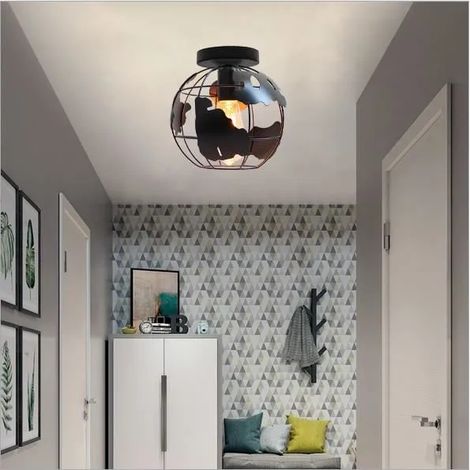 Yowei Rétro Plafonnier en Métal Vintage Globe Noir Lampe Plafonnier Industrielle pour Salon Chambre (1/5)