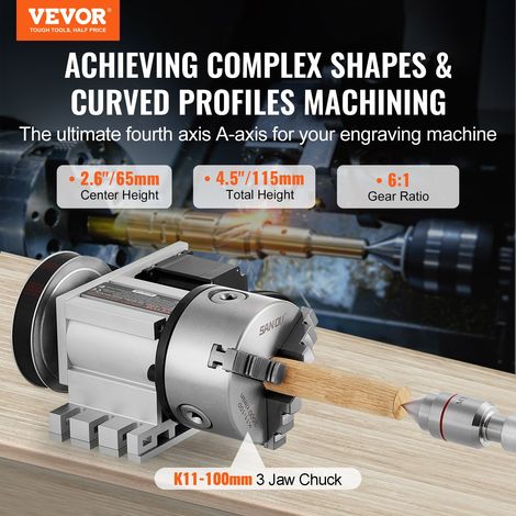 Tête de division, mandrin à 3 mâchoires K11-100 mm, diviseur à 3 mâchoires fraiseuse CNC 4ème axe de rotation tête indexation haute… (1/5)