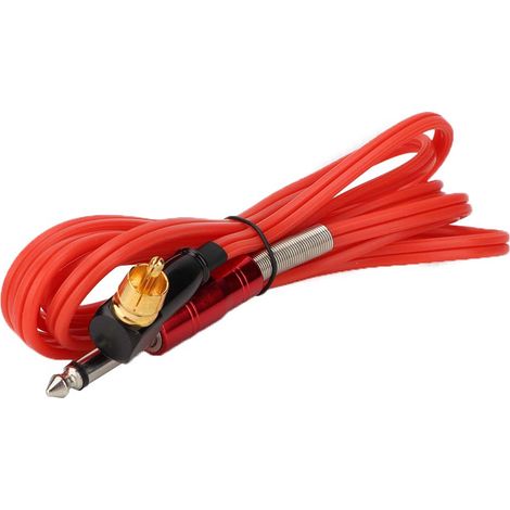 Câbles de 1,8 m en silicone souple avec connecteur RCA coudé à angle droit pour machines à tatouer (rouge) (1/5)