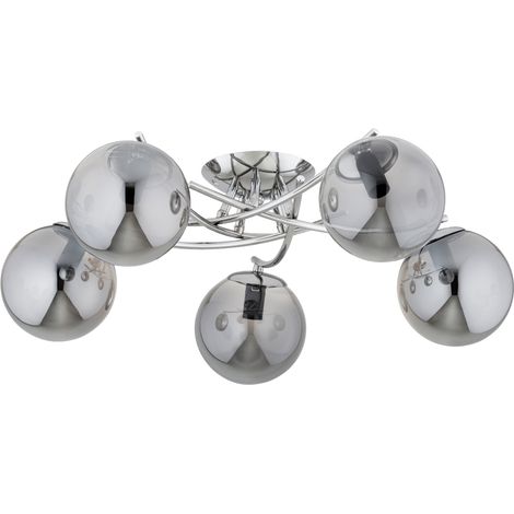 Plafonnier moderne chrome globes fumés 5xE14 Alfa SAVI (1/3)