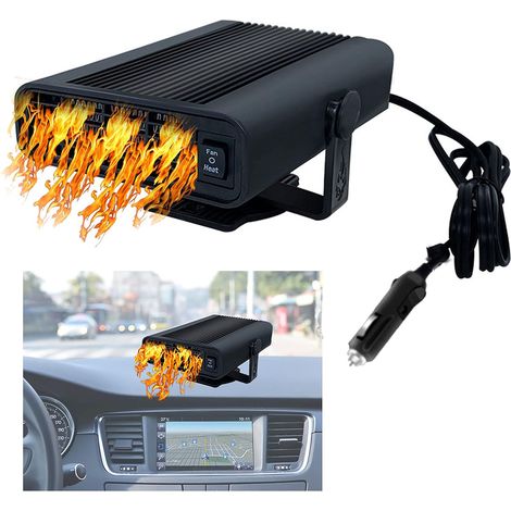 Chauffage de voiture, ventilateur chauffant électrique portable 12 V pour pare-brise, dégivrage rapide, 150 W, avec prise allume-cigare.