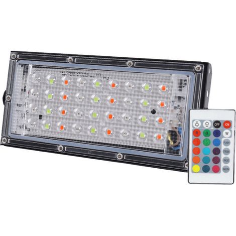LED RGB 50W Projektor für Außenbeleuchtung – Beweglicher Spot mit Farbwechsel-Fernbedienung, ohne Stecker, integriertes Kabel – Ideal für Garten, Terrasse und Fassade