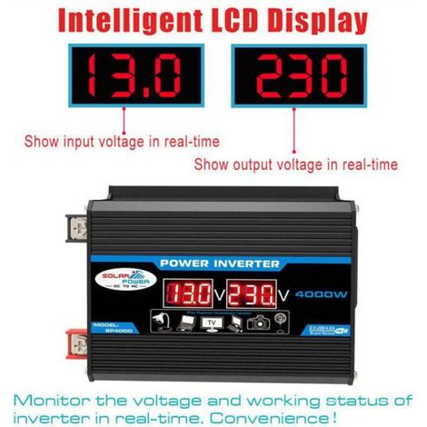 Convertisseur 12V 220V Pur Sinus - ZOR - 4000W - Onde sinusodale pure - Télécommande incluse - Double affichage LCD (1/4)