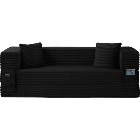 ELVMI Divano Letto Convertibile in Schiuma, Design Quadrato Classico, Nero, 36.0 × 36.0 × 92.0 cm (1/5)