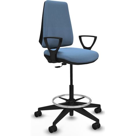 Taburete Elche CP bali azul cielo brazos fijos base piramidal ruedas 65mm nailon