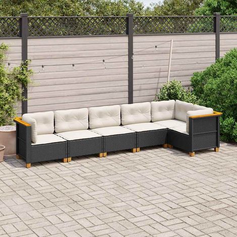vidaXL Set de sofás de jardín 6 piezas y cojines ratán sintético negro (1/5)