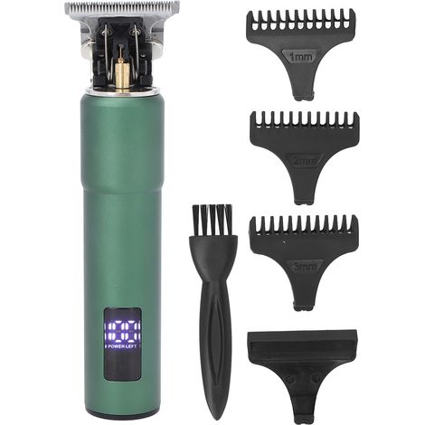 Tondeuse à cheveux électrique professionnelle sans fil rechargeable avec écran LCD pour hommes, vert noir. (1/5)