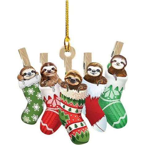 Guirlande De Décoration De Noël En Bois - Pendentif Paresseux Éléphant Cochon Requin - Pour Arbre De Noël Intérieur Extérieur - Lot De 5 (1/5)