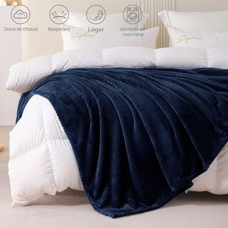 Couverture - Microfibre - 130 x 170 cm - Pour Canapé Lit ou Extérieur - Bleu Marine (1/5)