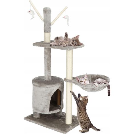 KRATZBAUM HÜTTE für KATZE HAUS Liegeplatz PFOSTEN Spielzeug SISAL TURM 4 Ebenen (1/5)
