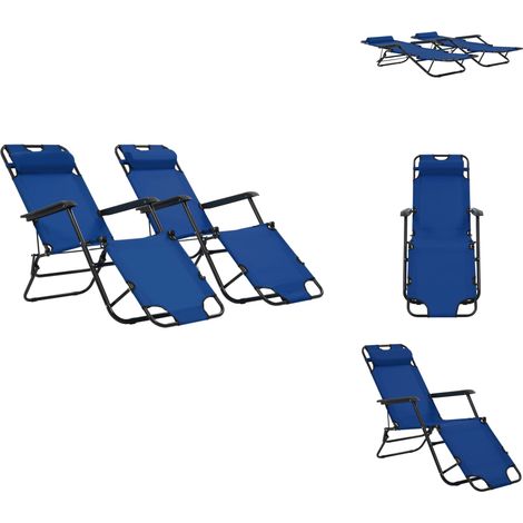 The Living Store Klappbare Sonnenliegen 2 Stk. mit Fußablage Blau - Gartenliege (1/5)