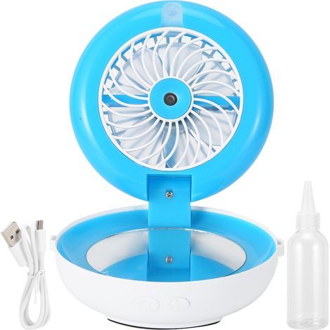 Ventilateur multifonction pliable USB rechargeable miroir de maquillage humidificateur refroidissement bureau bleu (1/5)