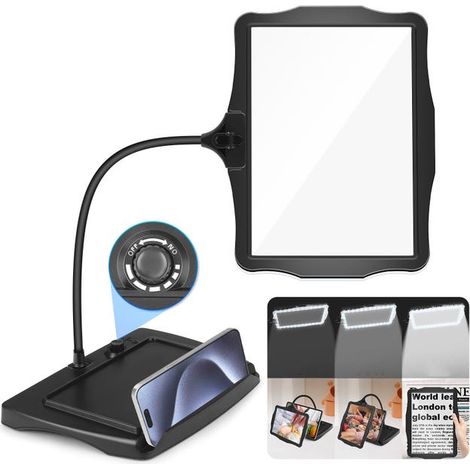 Lupa recargable por USB para lectura y reparación, tubo ajustable, luz LED, ideal para proyectos de bricolaje, aumento de 3x, color negro. (1/5)