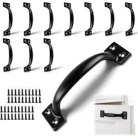 Lot de 10 poignées de meubles noires en forme de D en fonte avec espacement des trous de 120 mm, Avec 40 vis, Poignées de cuisine (1/5)