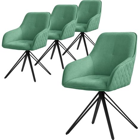 ML-Design Esszimmerstühle drehbar 4er Set, Textil Webstoff, Grün, Wohnzimmerstuhl mit Armlehne/Rückenlehne, 360° Drehstuhl, Polsterstuhl mit Metallbeine, Ergonomische Sessel, Küchenstuhl Loungesessel