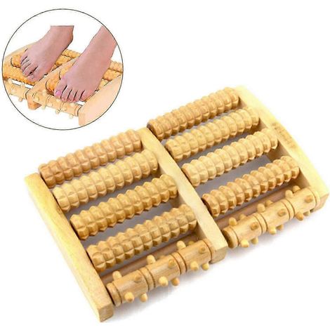 Rouleau de massage des pieds en bois, masseur de pieds, rouleau de massage des pieds inclus, double rouleau de réflexologie plantaire en bois pour œdème (1/4)