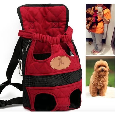 sac de chien transport sac pour chien Chat à Dos Réticulaire Sac Ventral 38x23cm rouge (1/4)