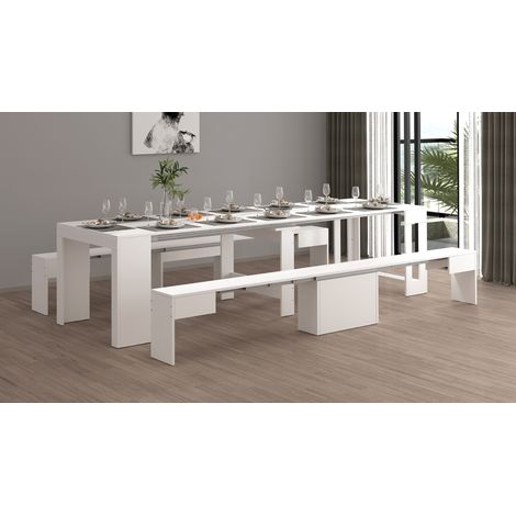 Banc extensible contemporain blanc brillant Montoya (1/5)
