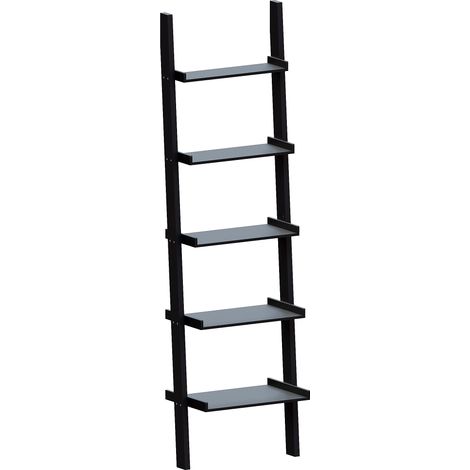 York 5 Tier Ladder Shelf Unit Bookcase Shelving Display Stand Rack Storage, Black (1/5)