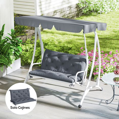 Gris 100x98x8 cm - Couche de travail doté de dossier matelas banc 2 places avec 6 cordons de fixation pour terrasse jardin (1/4)