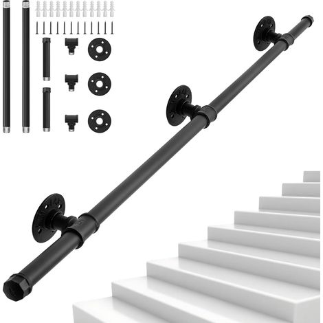 2M Main Courante pour Escalier, Rampe d'Escalier Murale en Tube Industriel, Main Courante en Fer pour Escaliers Intérieurs et Extérieurs Loft Porche, Capacité de Charge 150KG (Noir) (1/5)