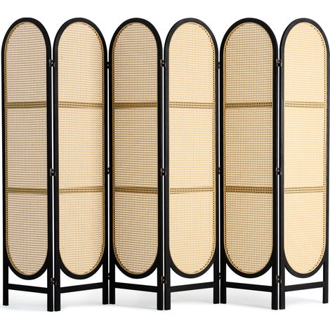 VEVOR 6 Panel Room Divider, Hand-Woven Rattan Folding Privacy Screens with Hinges, Portable Partition Room Dividers, Wooden Freestanding Wall Divider for Room Separation, Living Room, Bedroom, Brown (1/5)