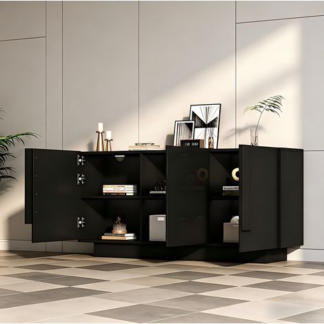 Credenza da soggiorno 160x35x60 cm nero in truciolare con 3 ante e ripiani regolabili (1/5)