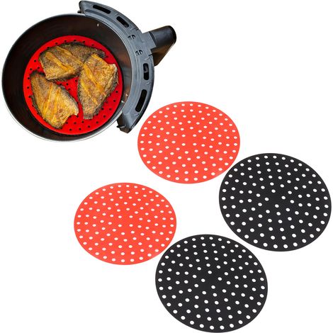 Tapis de four rond, tapis de friteuse à air chaud résistant aux hautes températures, tapis de friteuse à air chaud anti-huile, 2 rouges de 23 cm + 2 noirs de 23 cm (1/5)