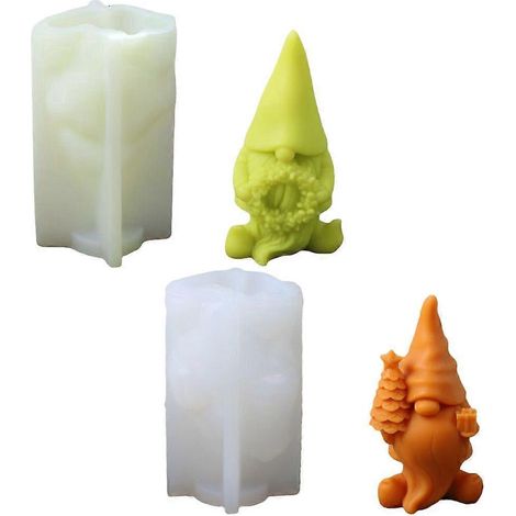 2x/Set Moule Silicone Gnome 3D, Moule à Bougie, Moule Résine Époxy, Moule Plâtre Artisanal, Création DIY Décoration (1/4)