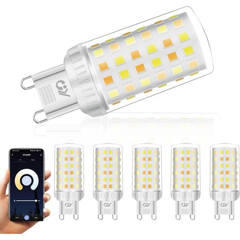 Grosse Ampoule Connectée G9 WIFI 4W 440LM, Ampoule Led G9 Dimmable (2700K-6500K) Compatible avec Google Home, TUYA/Smart Life, 23.5mm x 64mm, Lot de 5 (1/5)