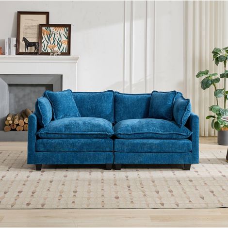 canapé salon modulable 2 places chenille bleu dossier OKMYHOME (1/5)