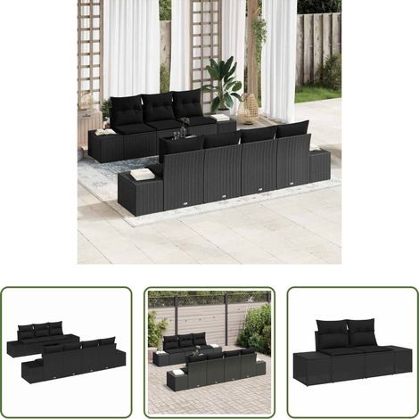Poly-Rattan -  Garten-Sofa-Set mit Kissen 8 pcs Schwarz Poly-Rattan (1/5)