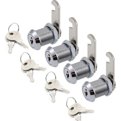 Lot de 4 serrures de placard avec clés en fer, cylindre à came de 25 mm, cadenas de sécurité pour tiroirs et boîtes aux lettres, idéal pour le rangement de dossiers. (1/3)