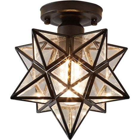 Fünfzackige Stern-Deckenleuchte, Flurlampe, Balkonlampe, kleine schmiedeeiserne Lampe, schwarze Lampe (1/5)
