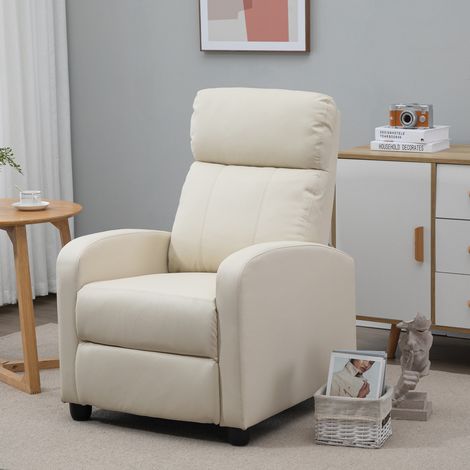 Sillón de masaje relajante con 8 modos y 5 intensidades, reclinable con reposapiés y mando a distancia, piel sintética - 68x88x98 cm, color crema. (1/5)