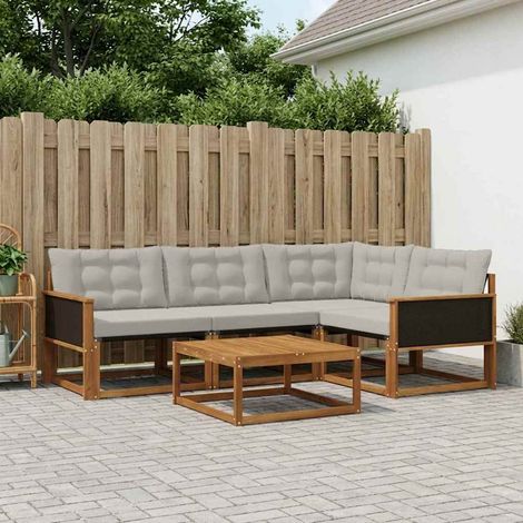 vidaXL Set di divani da esterno 5 pcs Naturale e Grigio Chiaro
