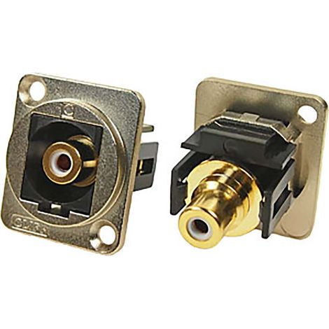 Prise RCA RS PRO Femelle, Montage panneau Droit, Contacts plaqués Or sur nickel ( Prix pour 1 )