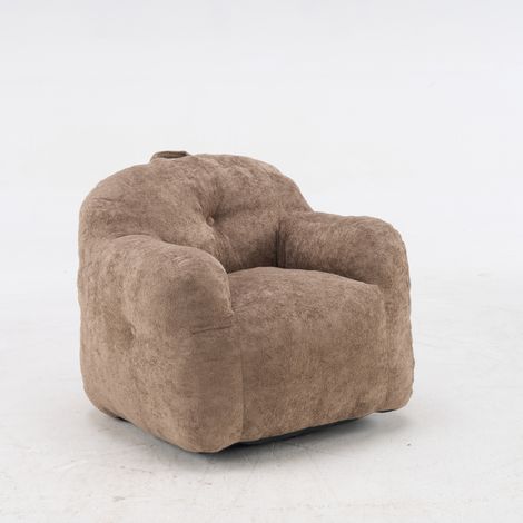 Poltrona bean bag con braccioli in tessuto effetto pelliccia, imbottitura in foam sminuzzato, khaki (1/5)