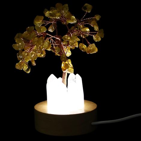 Lampe Décorative Veilleuse Arbre de Cristal Jaune Petit Format Cristal Naturel Lampe de Chevet pour Chambre Ambiance Feng Shui Décor Maison Compacte (1/5)