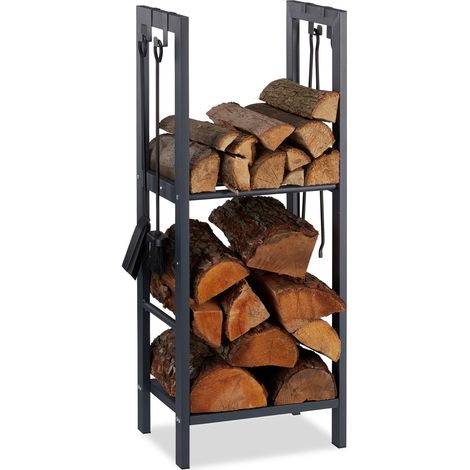 Étagère à Bois de cheminée, Acier, Anthracite, 100 x 40 x 30 cm (1/5)