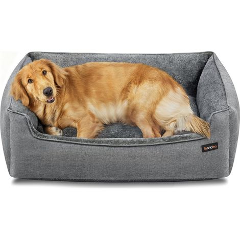 Panier pour Chiens, Lit pour Animaux, Canapé, Tissu Façon Lin, Bord Rehaussé, Antiglisse, Housse Amovible Lavable, Taille XL pour Grands Chiens, 100 x 75 x 25 cm, Gris Clair (1/5)