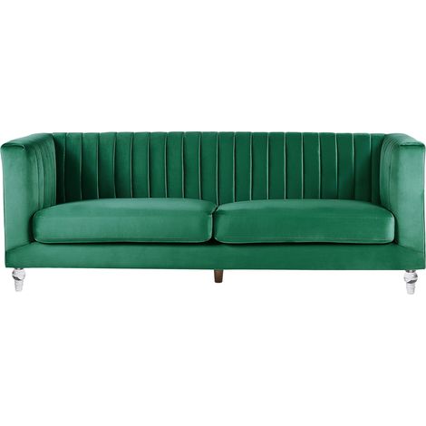 Sofá acolchado tapizado en terciopelo 3 plazas verde estilo glam Arvika (1/5)