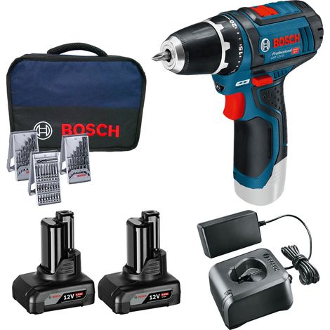 Perceuse-visseuse sans fil Bosch GSR 12V-15, lot comprenant 2 batteries de 4,0 Ah, livrée dans une sacoche d'artisan (1/4)