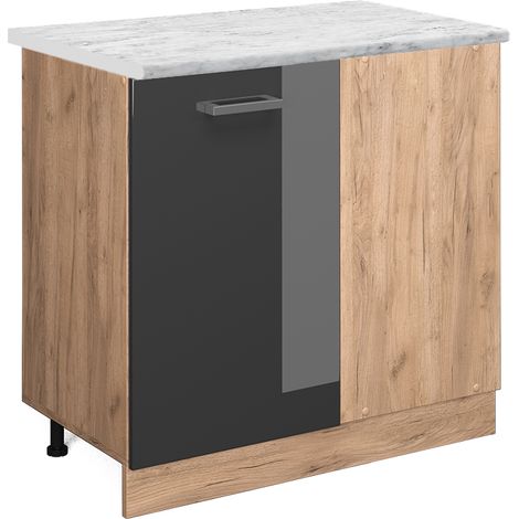 Mobile ad angolo cucina R-Line, Antracite lucido, 86 cm PL Marmo, Vicco