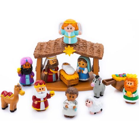 Lot de 13 petits jeux de crèche de Noël, jouets miniatures, crèche de Noël pour enfants, décoration de Noël