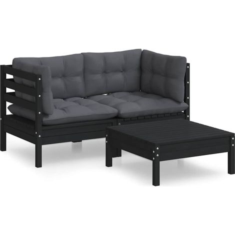 Maison Exclusive - 3-tlg. Garten-Lounge-Set mit Anthrazit Kissen (1/5)